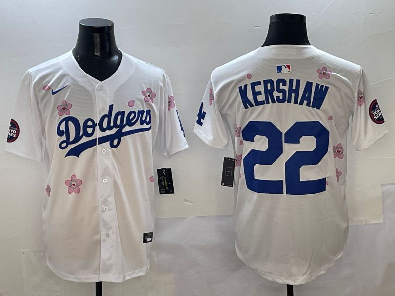 Men Los Angeles Dodgers 22 Kershaw White Sakura Edition 2025 Nike MLB Jersey style 1